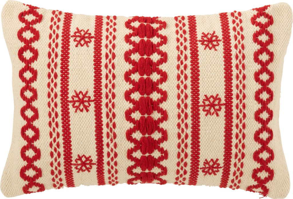 Kissen streifen + schneeflocken baumwolle weihnachtsrot/weiß