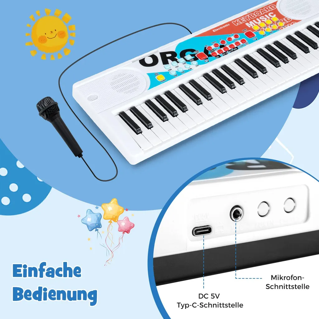 Clavier Électronique Portable pour Enfant 49 Touches et Microphone