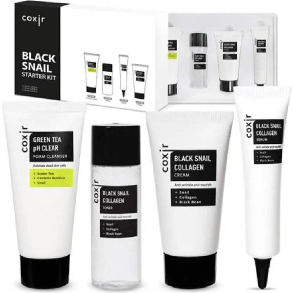 Peau Fatiguée ? Kit Coxir Black Snail 4 pcs pour Réparer et Raffermir le Visage