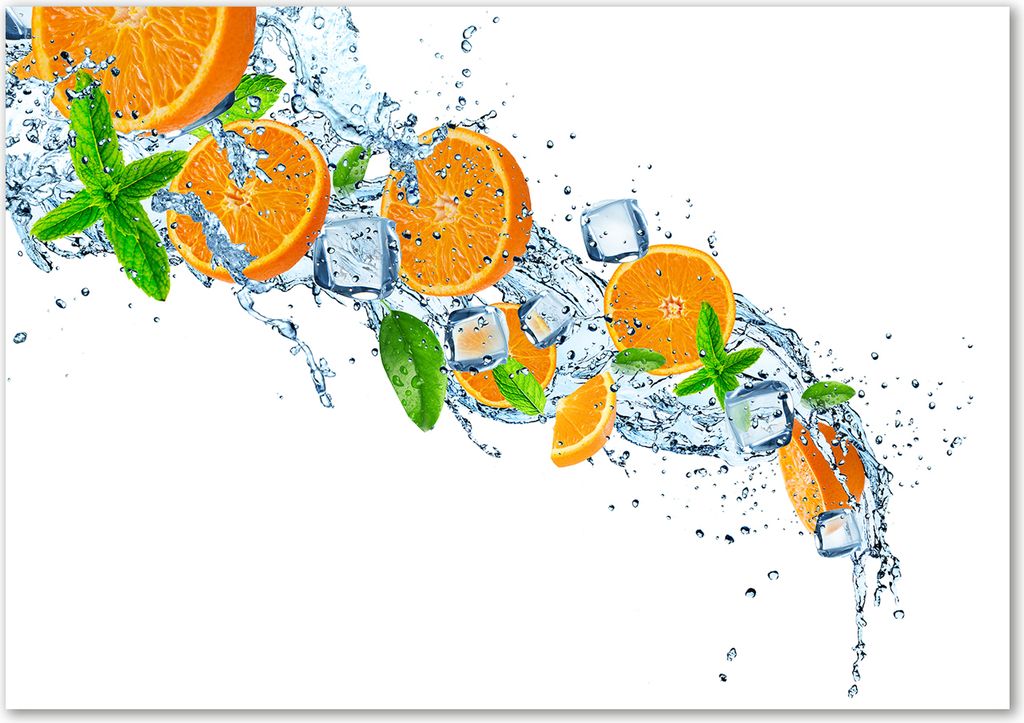 Tulup Glas-Bild - 100 x 70 - Wandbild aus Glas - Wandkunst - Wandbild hinter gehärtetem Sicherheitsglas - Essen & Getränke - Orangen - Orange