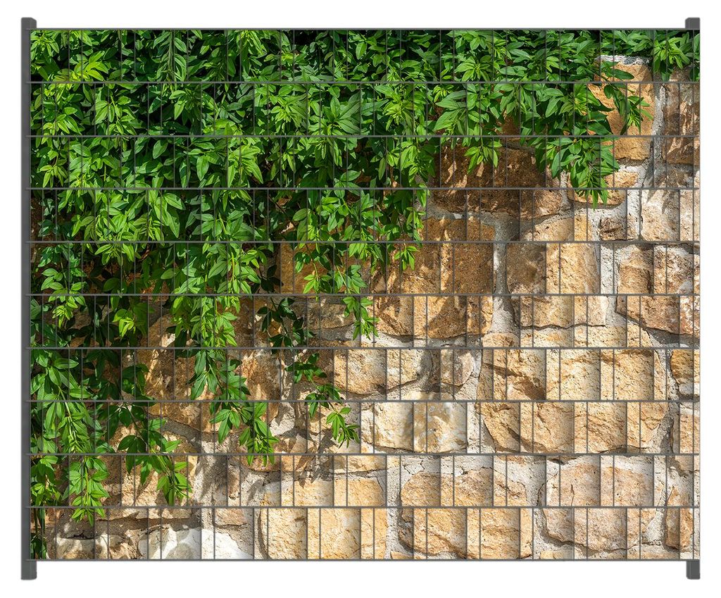 Wallario Zaunsichtschutz mit Motiv Natursteinwand mit Ranken für Ein- und Doppelstabmatten Zäune in der Größe 250 x 200 cm