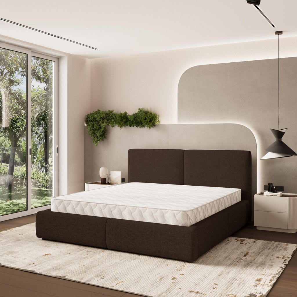 Masseno Polsterbett FELURO 160x200 cm, Polsterbett mit Bettkästen -Braun, NEVE 28