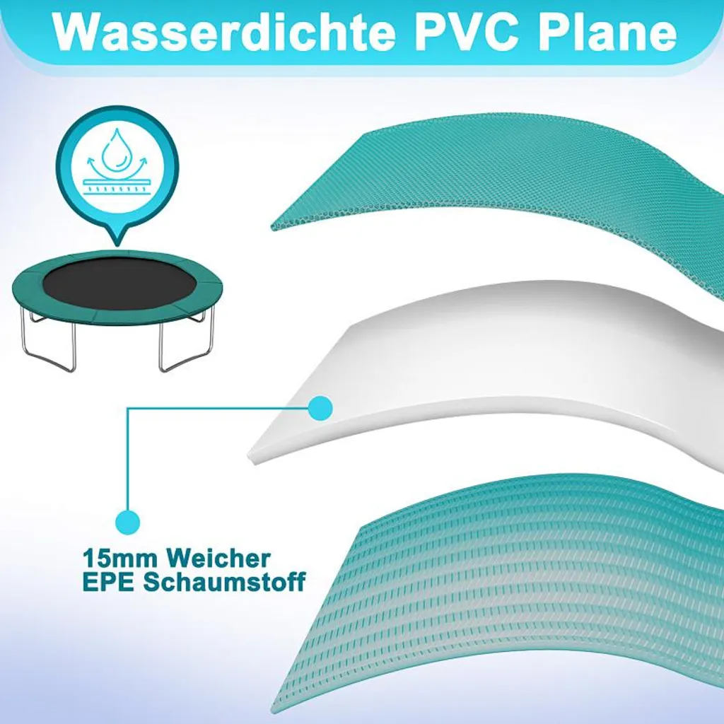 Bâche de Protection Trampoline 305cm Verte avec Coussin Intégré