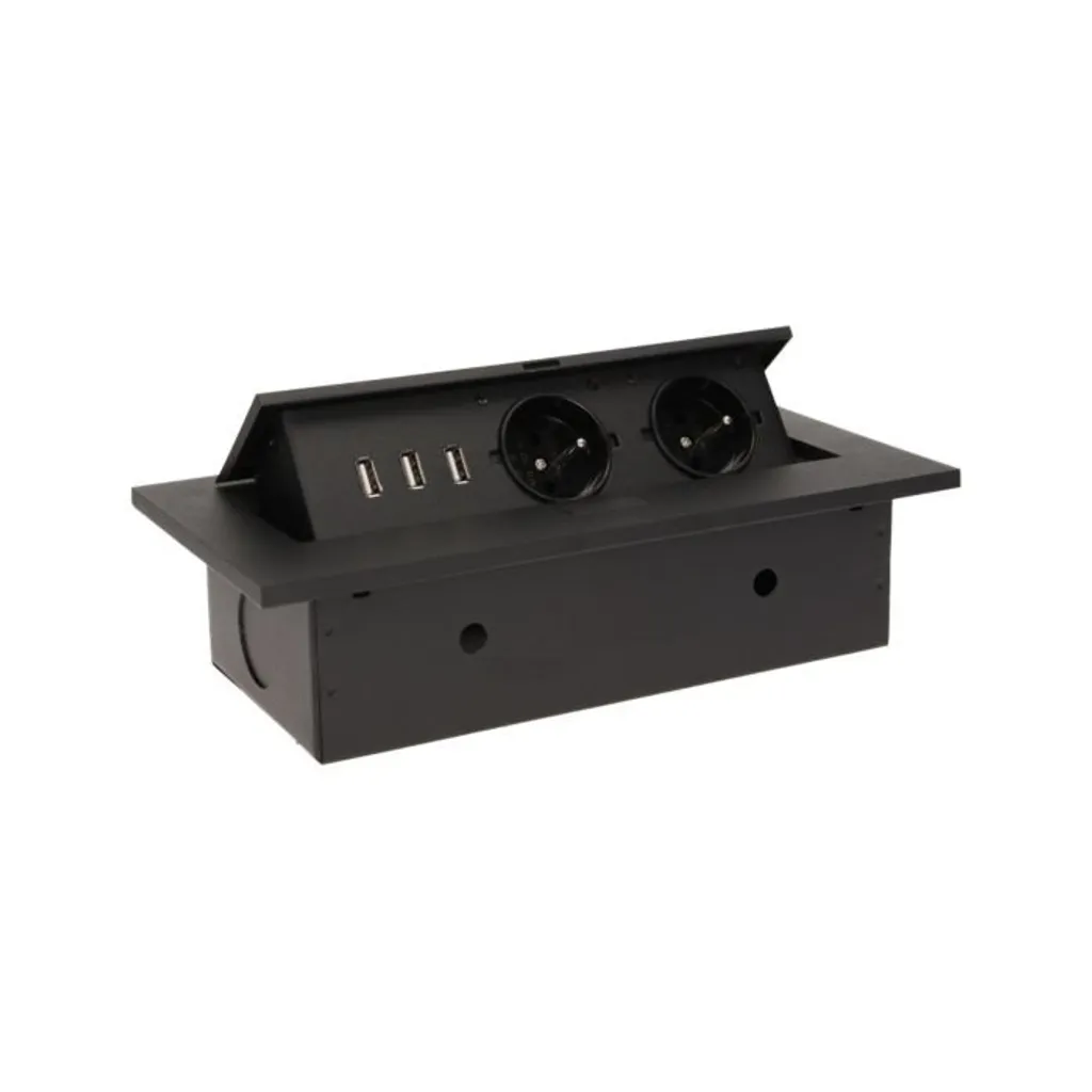 Bloc multiprise escamotable ORNO OR-AE-1324/B noir avec 3 ports USB