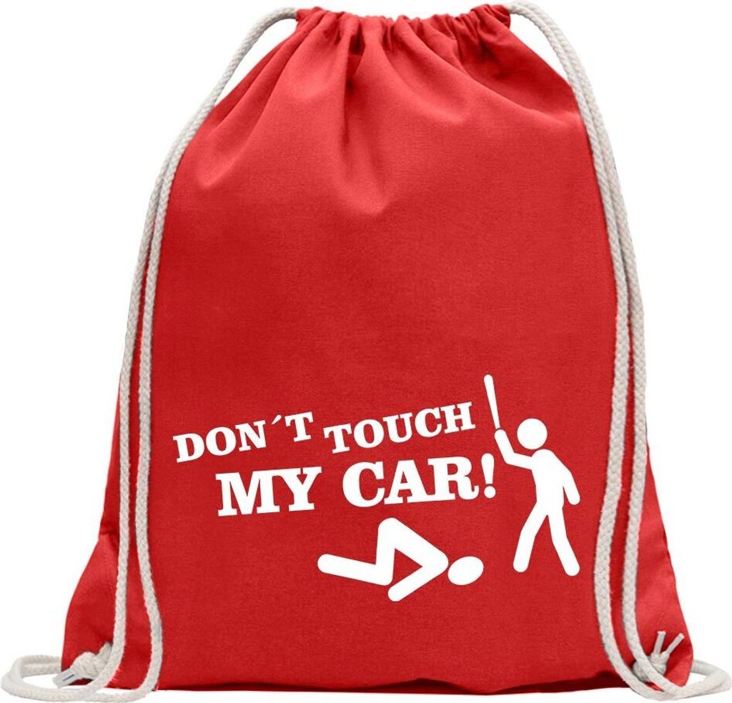 Kiwistar - Turnbeutel - rot - Dont touch my Car Motiv1 - Fun Rucksack Sport Beutel Gymsack Baumwolle mit Ziehgurt