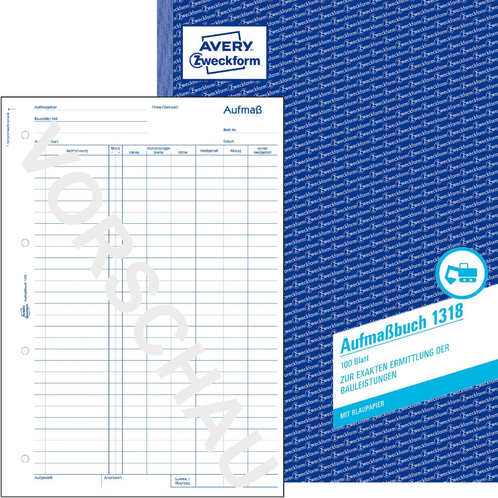 Avery Zweckform 1318, Aufmaß, A4, 100 Blatt Produktbild 