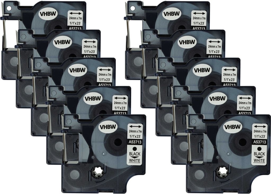 vhbw 10x Schriftband-Kassette kompatibel mit Dymo LabelManager 400, 450D, 450, 500TS, 500, 300 Etiketten-Drucker 7m x 24mm Schwarz auf Weiß
