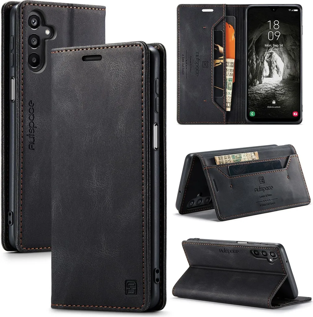 Custodia Retro Samsung A16 Nero - Effetto Pelle e Protezione 360