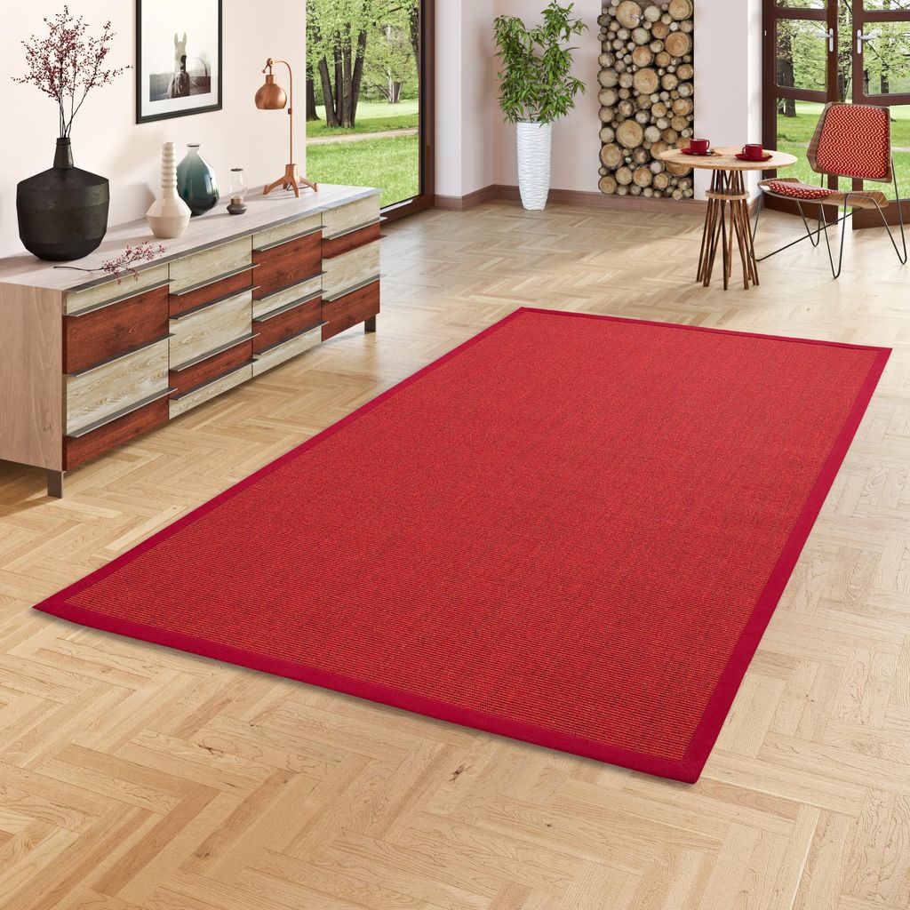 Sisalteppich Natura Rot Bordüre Rot, Größe:150x150 cm Produktbild 