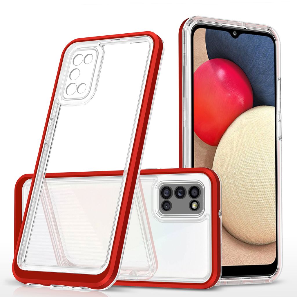 Clear 3in1 Case für Samsung Galaxy A03s (166) Gel Cover mit Rahmen rot