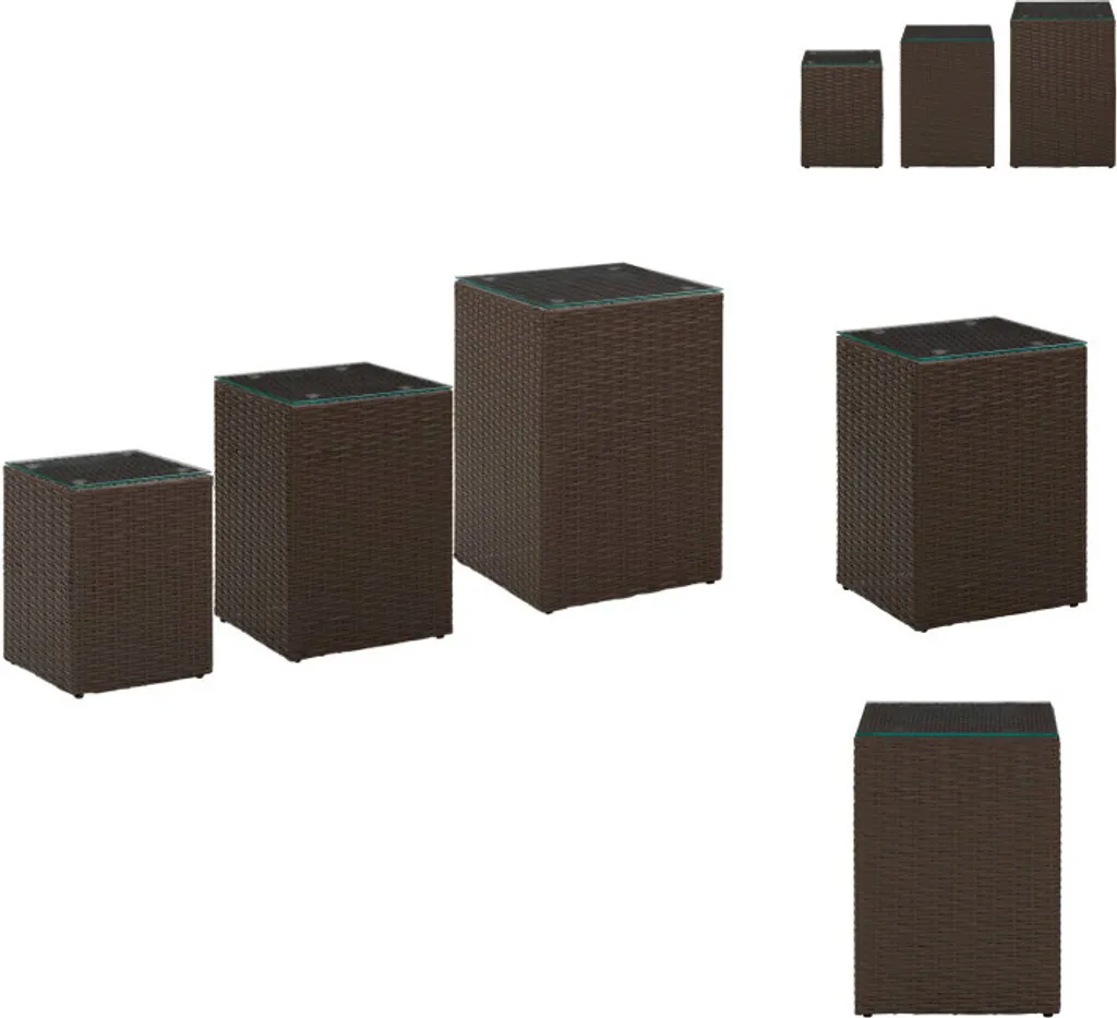 Set de tables basses gigognes en rotin synthétique marron et verre 3 pcs