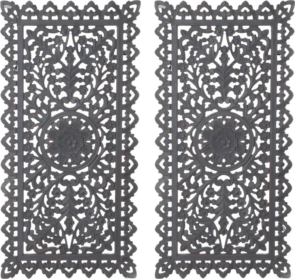 Décoration murale en bois gris motif Bodhi style rétro lot de 2