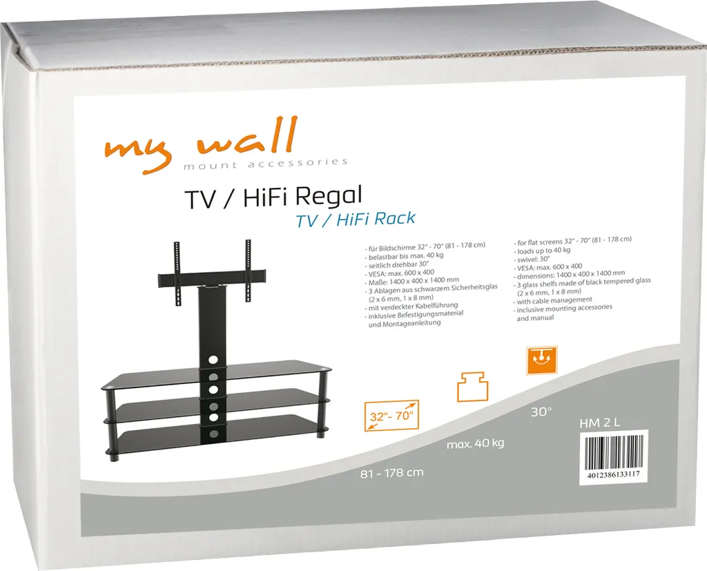 Support Étagère TV Mural pour Écran de 81 à 178 cm avec Charge 40 kg