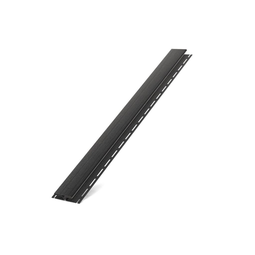 A black plastic profile piece is shown against a white background.
