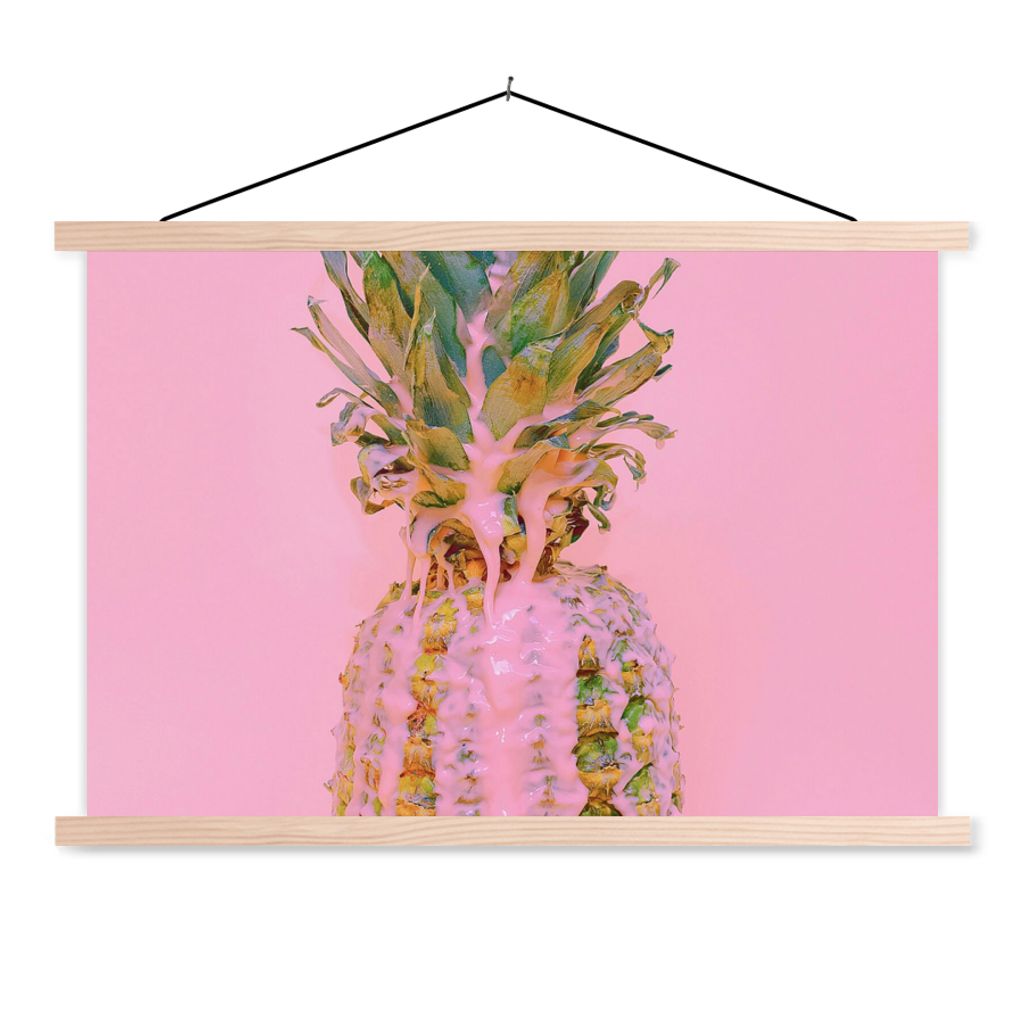 MuchoWow Textilposter Farbe - Ananas - Rosa - Sommer 60x40 cm mit holzfarbenen Rahmen - Bilder