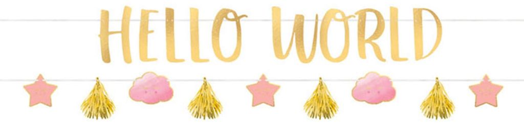 2 Hello World Girlanden Rosa + Gold 1,77m Babyparty Dekoration - Einheitsgröße