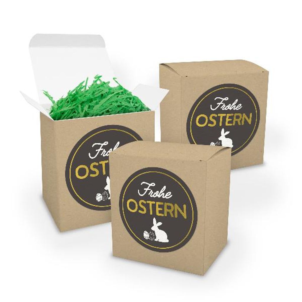 itenga 3x XL-Würfel in Braun Frohe Ostern Hase dunkelgrau weiß gold 9,5 cm Durchmesser mit Ostergras