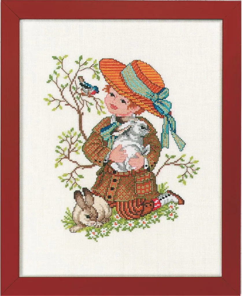 Réussir sa Broderie : Kit Point de Croix Garçon au Lapin complet en Lin