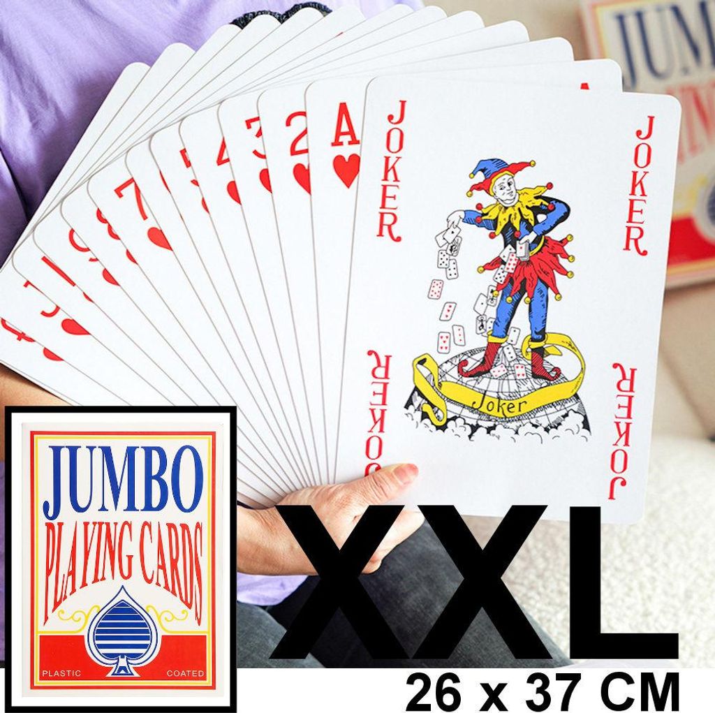 XXL Jumbo Spielkarten 26 x 37 cm – extragroße Spielkarten mit großen Zahlen und Symbolen – robuster Karton – ideal für Gruppen, Kinder, Se...