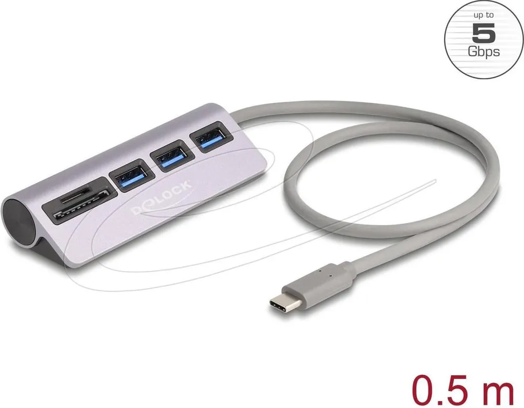 Hub USB-C 5Gbps DELOCK 3 Ports USB et Lecteur SD MicroSD Ultra Rapide