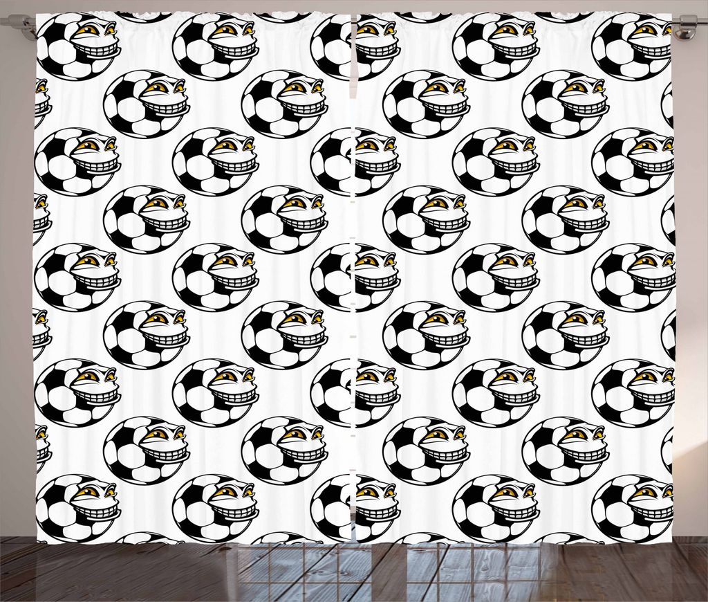 ABAKUHAUS Fußball Rustikaler Gardine, Karikatur-lustige Maskottchen, Schlafzimmer Kräuselband Vorhang mit Schlaufen und Haken, 280 x 245 cm, Schw...