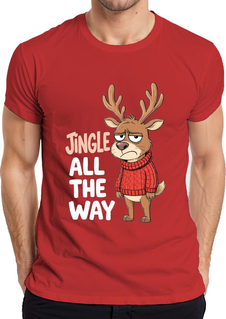Jingle All The Way mürrisches Rentier Weihnachten Cartoon lustig Herren T-Shirt, Rot, 3XL