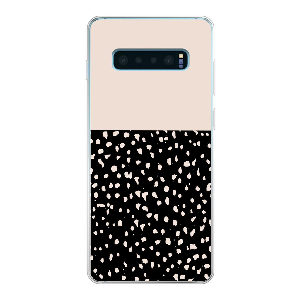 MuchoWow Handyhülle Schutzhülle Hülle für Samsung Galaxy S10 Lite Polka dots - Beige - Schwarz Silikon Softcase Handy Hülle - Schutz