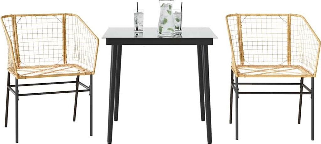 3-teiliges Garten-Esszimmer-Set Braunes Polyrattanglas, Gartenmöbel-Sets DesignMöbel Neu