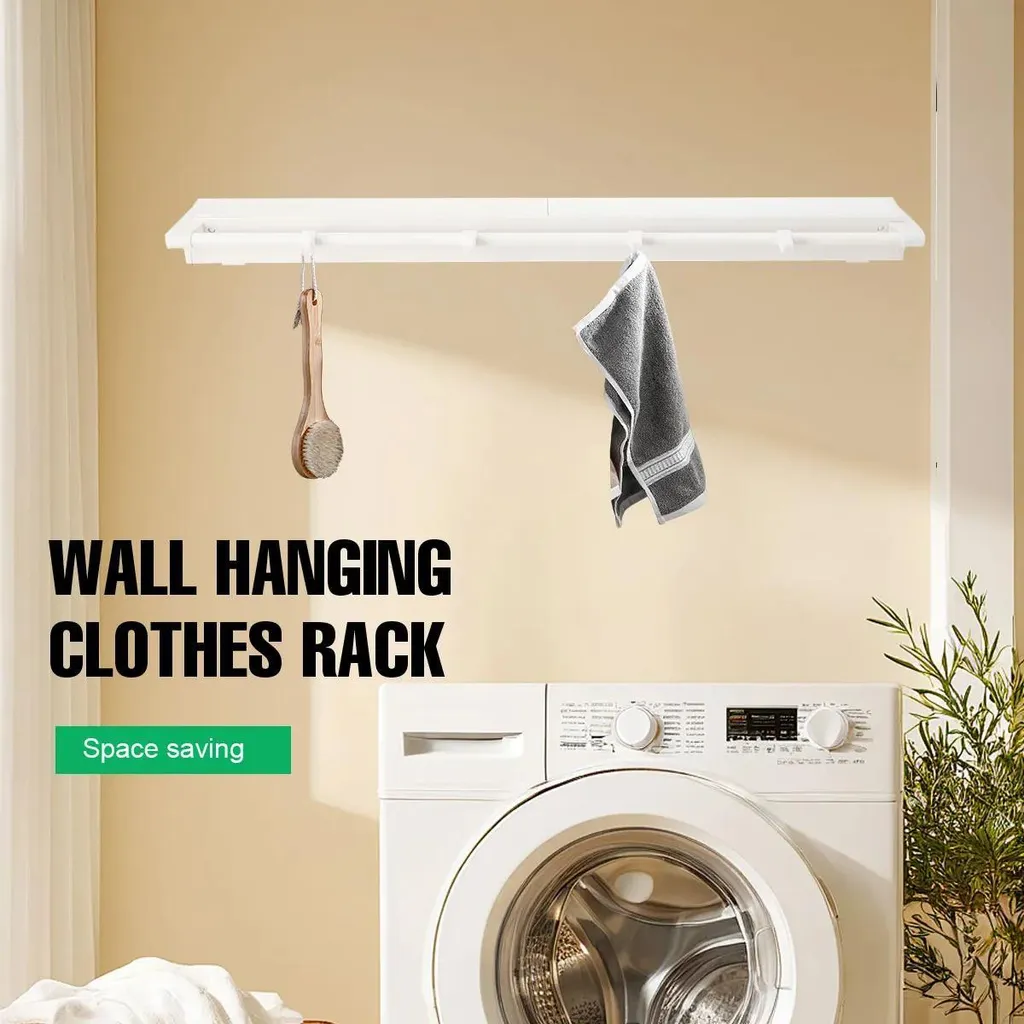 Séchoir à linge mural extensible pliable en plastique PP blanc robuste - 5