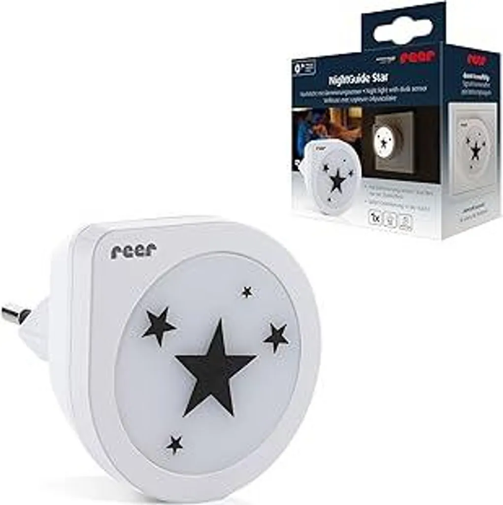 reer NightGuide Star | Luce notturna a LED con sensore crepuscolare | luce bianca calda, a risparmio energetico | per prese di corrente | design moderno e accogliente con motivo a stella