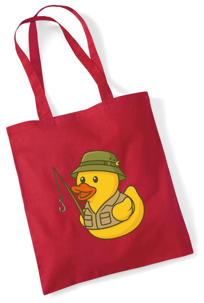 Huuraa Jutebeutel Quietscheente Angler Comic Gummiente 10 Liter Classic Red Baumwolle Tasche Geschenkidee
