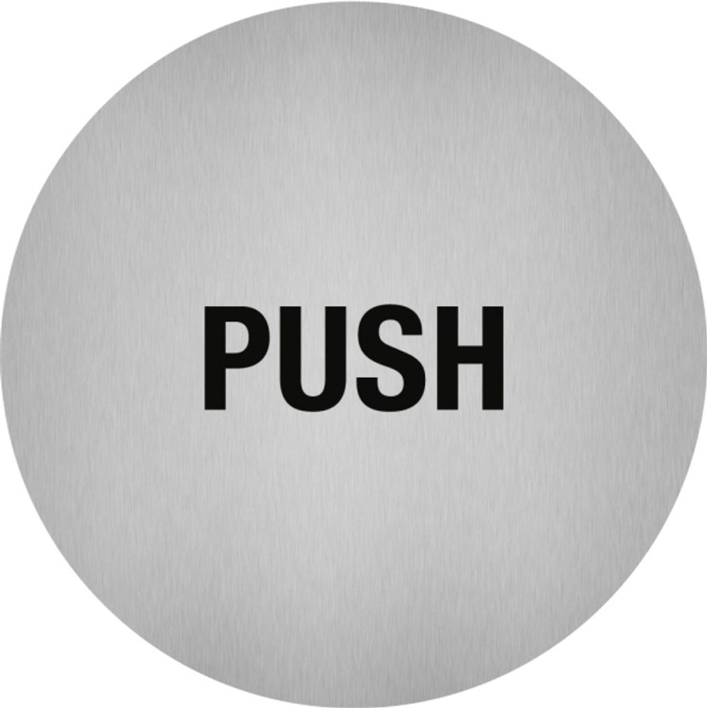 Dreifke Aufkleber - Piktogramm Push, Edelstahl, selbstklebend, Ø 50 mm
