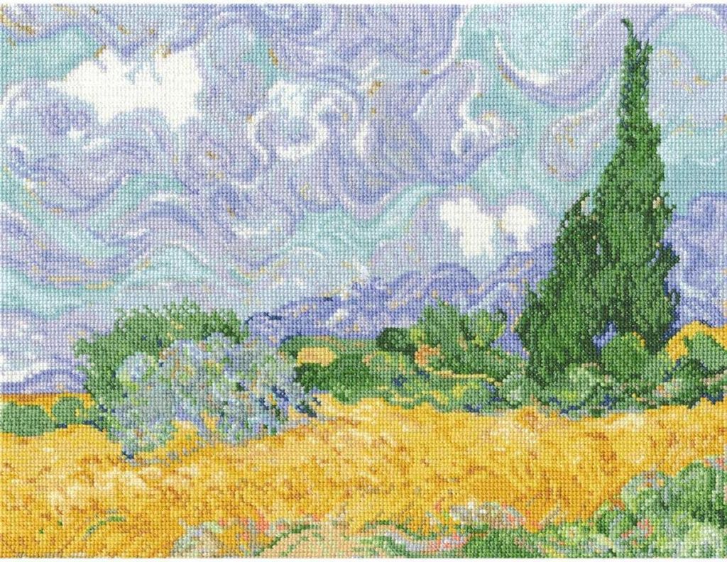 DMC Kreuzstich-Set "Weizenfeld mit Zypressen" nach Vincent van Gogh, 29x23cm, Zählmuster