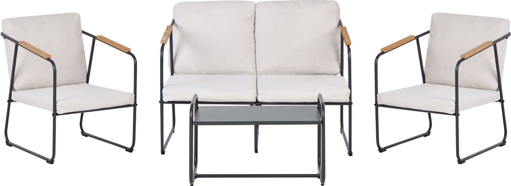 BELIANI Gartensofa Set Aluminium Lounge Set 4 Sitzer mit Tisch Hellbeige Industriell Garten Terrasse Balkon