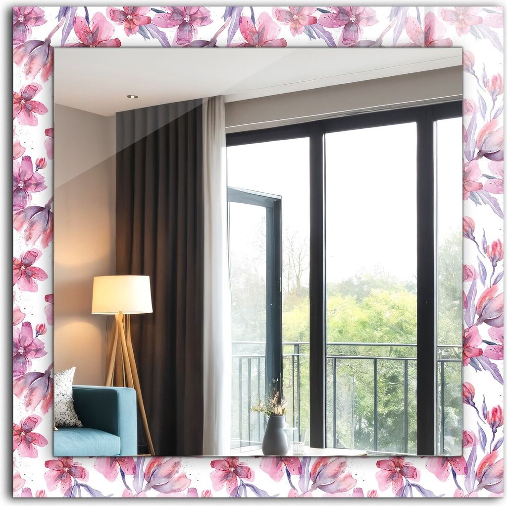 Dekorativer Wandspiegel - Bedruckter Spiegel - Motiv - 60x60 cm - Aquarell-Blumenmuster