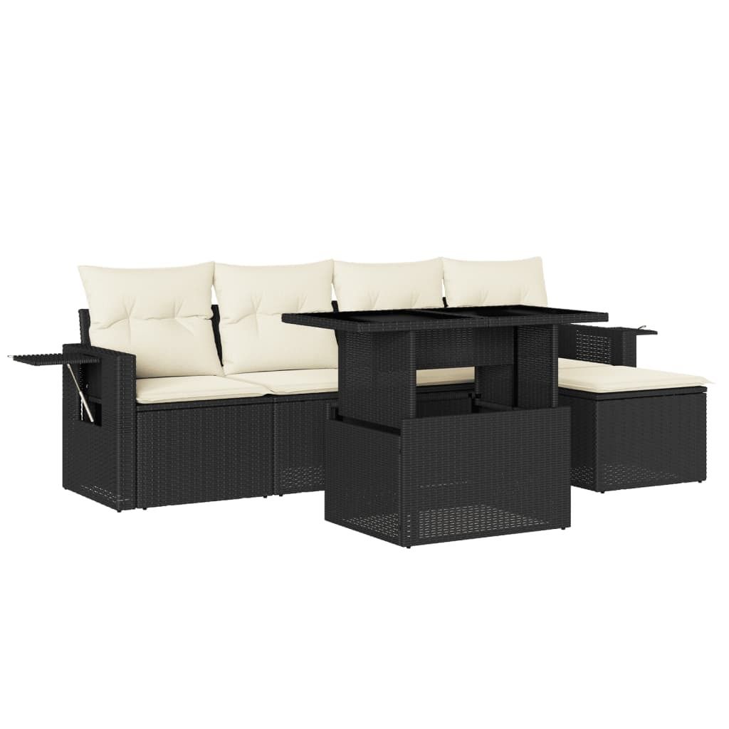 vidaXL 6-tlg. Garten-Sofagarnitur mit Kissen Schwarz Poly Produktbild 