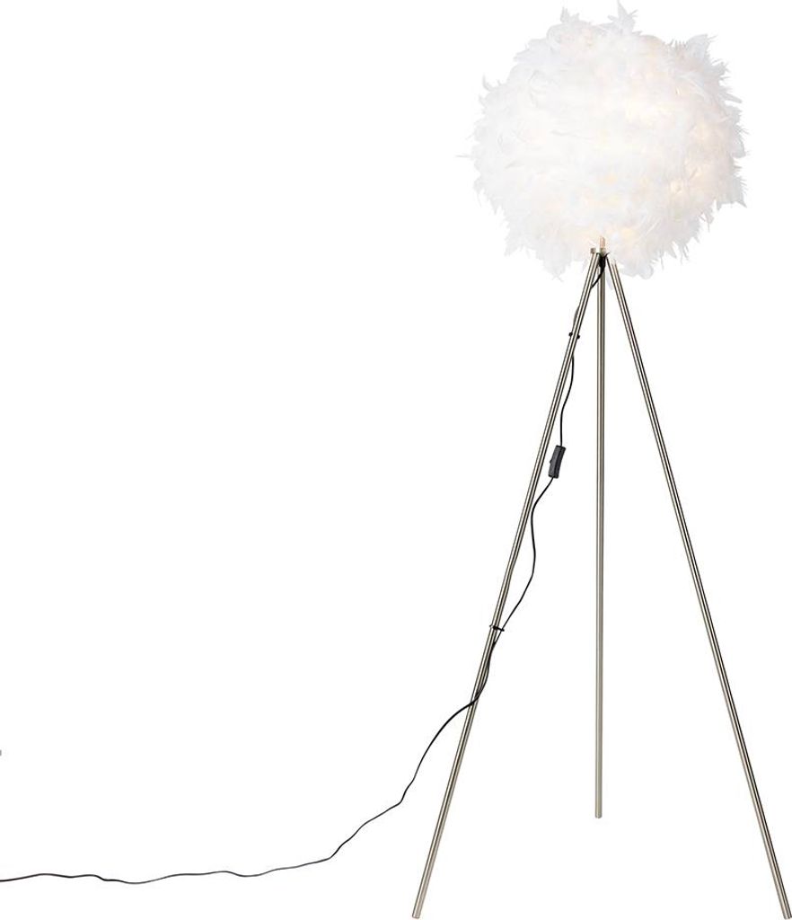 Qazqa Smart led Modern Stehleuchte, Stehlampe - Feather - Weiß, Rund, inkl. 9W LED-Lampe, 2700K - 6500K, dimmbar, 155cm, Ideal als Flur, Küche la...