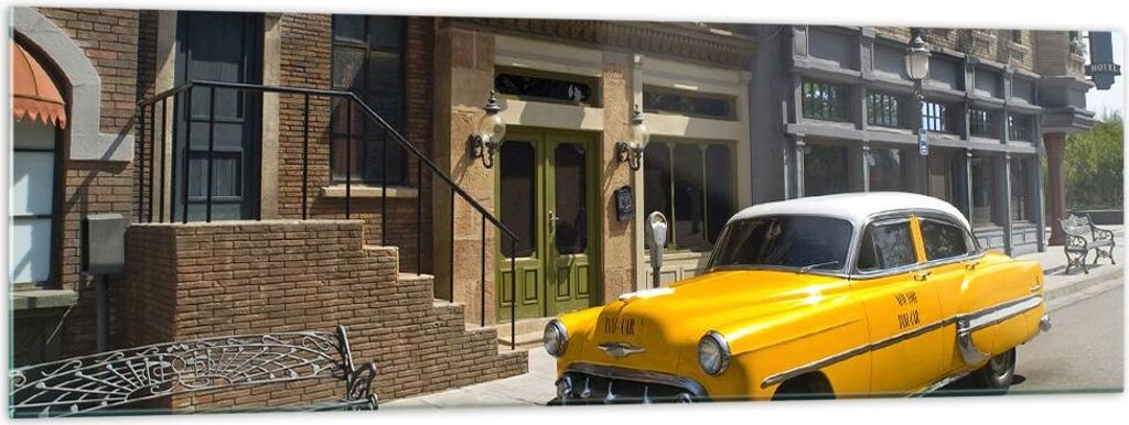 Bilder auf glas - Amerikanisches auto klassisch stadt - 160x50cm - Glasbilder - Wandbilder - Kunstdruck - Wanddekoration aus Glas - Glas Bilder - W...
