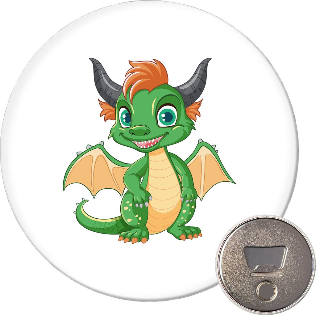 Huuraa Magnet Drache Fabelwesen 59mm Kühlschrankmagnet rund Flaschenöffner Geschenkidee