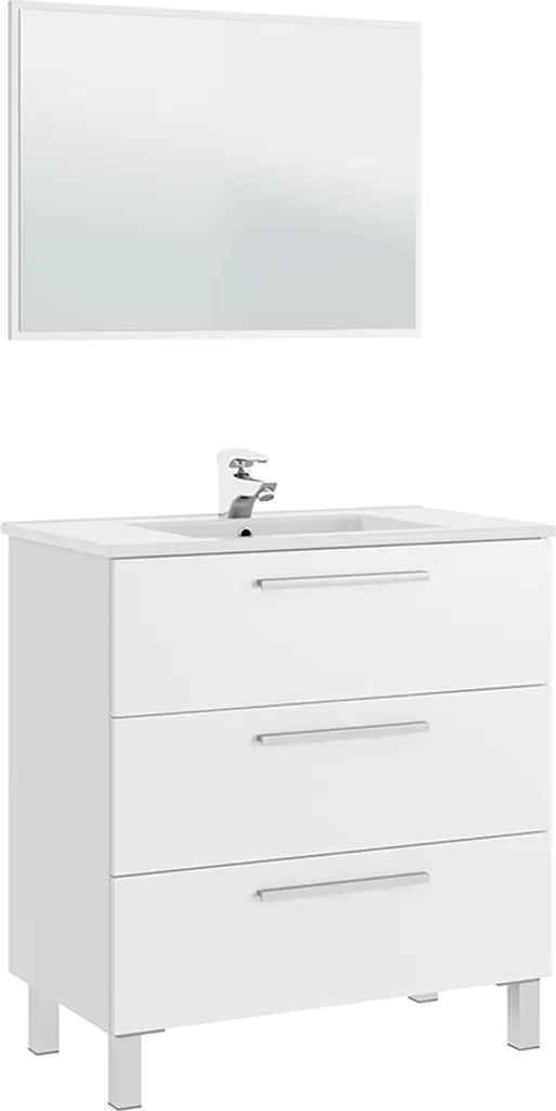 Meuble de salle de bain blanc brillant ATHENA avec miroir 80cm