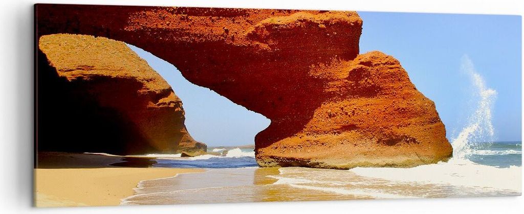 Bild auf Leinwand - Leinwandbild - Felsen Sandstein Ozean Natur - 140x50cm - Wand Bild - Wanddeko - Leinwanddruck - Bilder - Kunstdruck - Wanddekor...