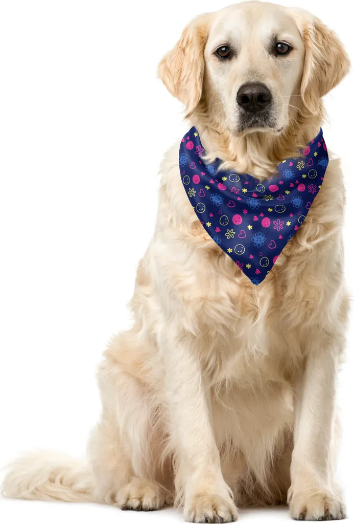 ABAKUHAUS Bandana Cani Smiley e Fiori 40x40 cm - Accessorio Trendy Blu