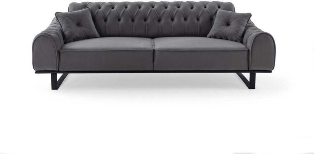 Grauer Chesterfield 3-Sitzer Edler Dreisitzer Designer Wohnzimmer Couch