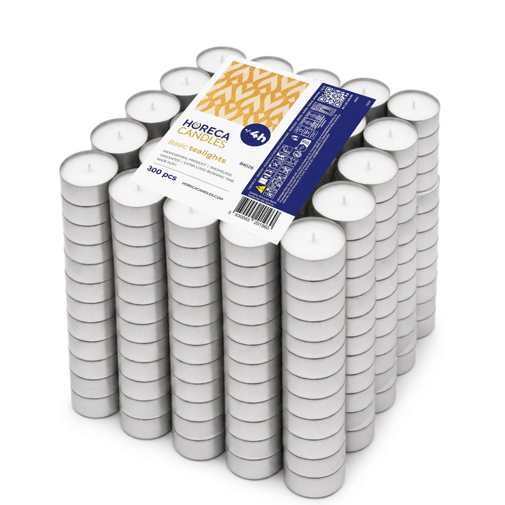Horeca Candles Teelichter 300 Stück – Weiß, 4h Brenndauer, Produktbild 