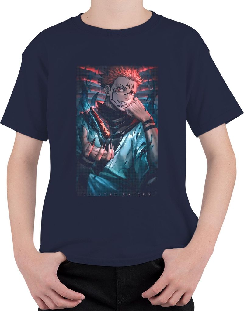 Jujutsu Kaisen Sukuna Dämonenkönig Feuer Klauen Anime Geschenk Uni Kinder T-Shirt, Navy, 140