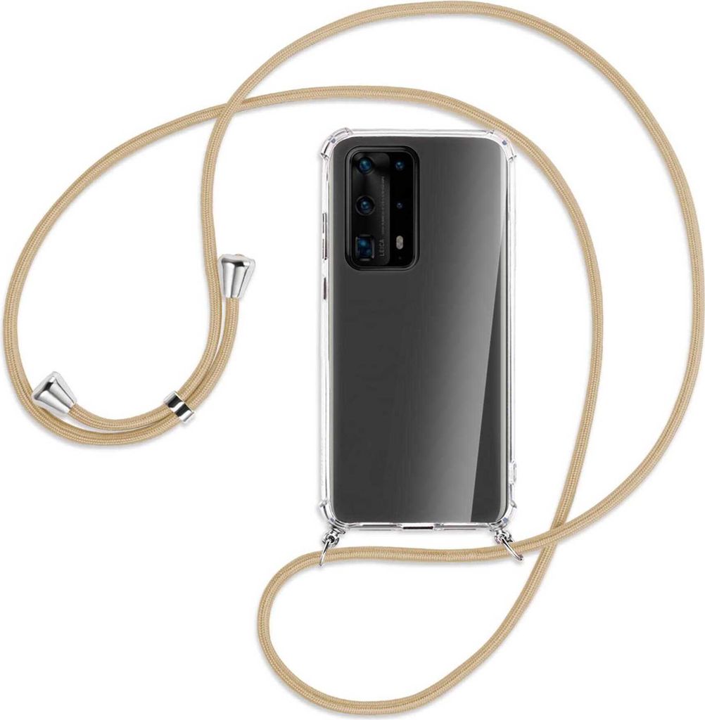 Handykette Backcover-Schutzhülle mit Band (Metall silberfarben) für Huawei P40 Pro Plus - caramel