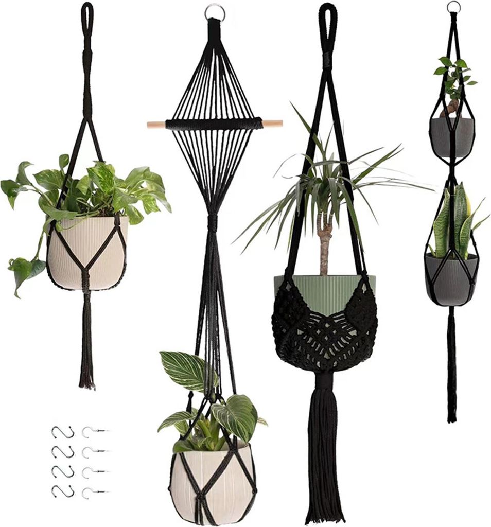 Makramee-Pflanzenhänger, Boho-Stil, zum Aufhängen, Pflanzgefäßhalter, Baumwollseil, Blumentopf-Aufhänger für Zuhause, Terrasse, Garten, Dekor...