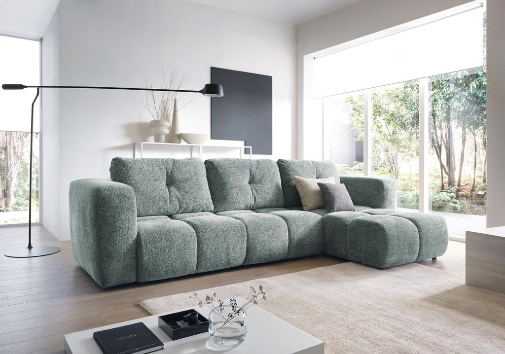 Masseno Ecksofa ARTE 03 mit Schlaffunktion L-Form, Sofa mit Bettkasten, Wohnzimmersofa, Couch, Soffa, Bettsofa, Couchgarnitur- Grau, BELLO 35