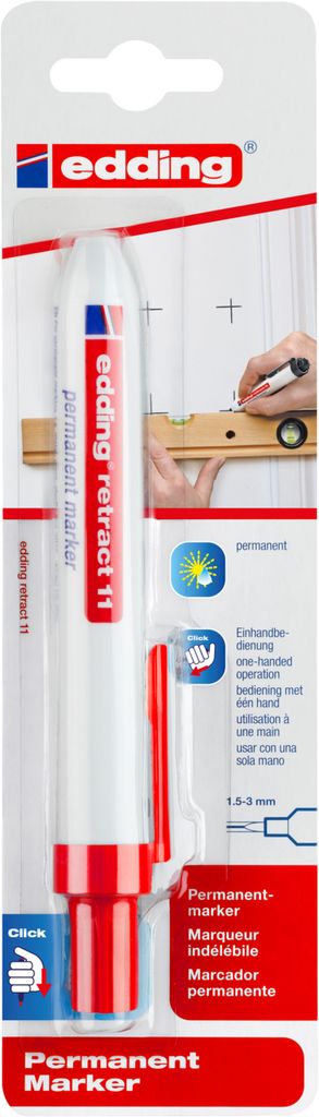 edding Retract 11 Permanent Marker - rot - 1 Stift - runde Feder 1,5-3 mm - wasserfest, schnelltrocknend - permanent marker für leichte Einhandbed...