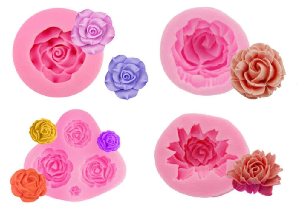4 Stücke 3D Silikonform Blumen, Mini Rosen Silikonform Produktbild 